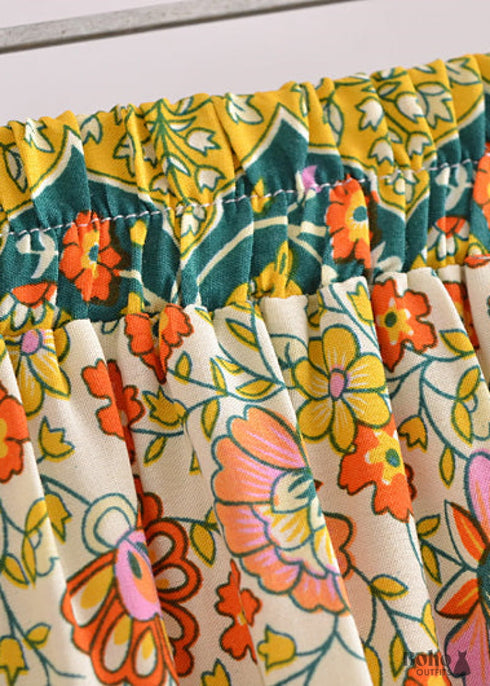Boho Skirts in Esme Flower in Yellow Green For Women